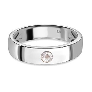 (Sz: J) Diamond Band Ring in Platinum Overlay Sterling Silver